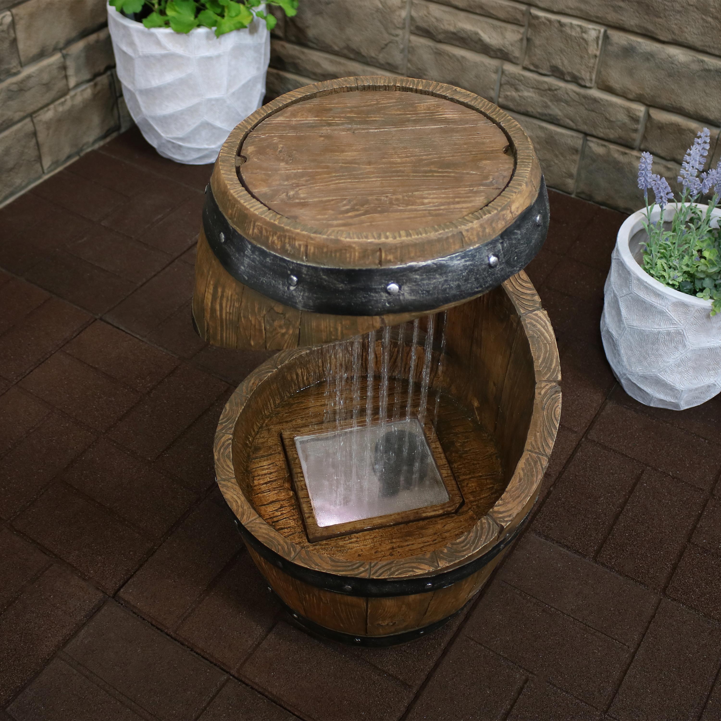 Sunnydaze 25" Spiraling Barrel Outdoor Water Fountain with LED Light