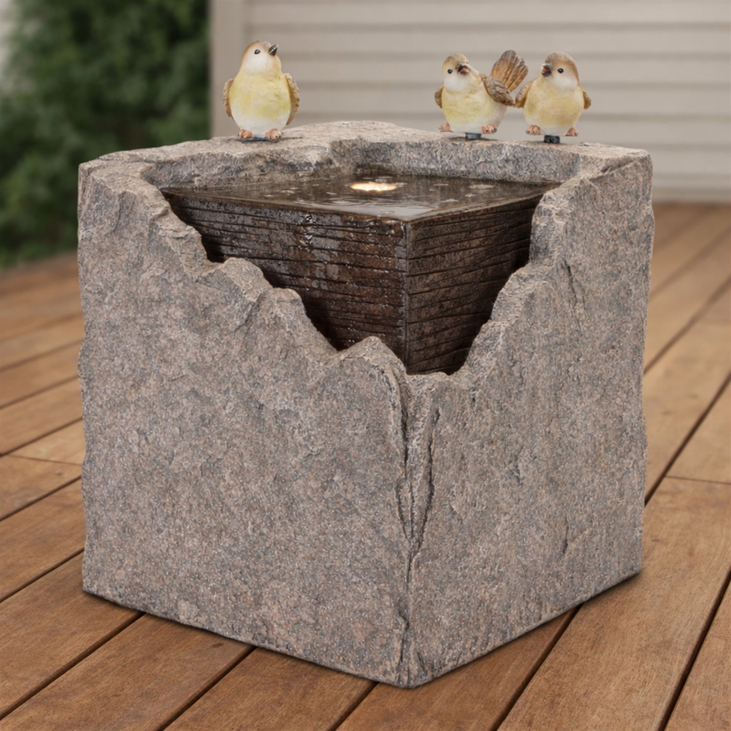 Melrose International 13.5"SQ x 19"H Resin Fountain with Birds 96026DS