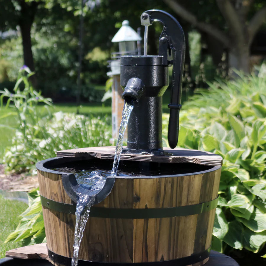 Sunnydaze Country Wood Barrel Water Fountain