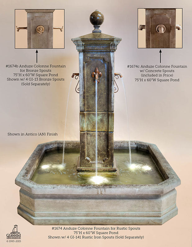 Giannini Garden Anduze Colonne Outdoor Water Fountain For Spouts 1674C