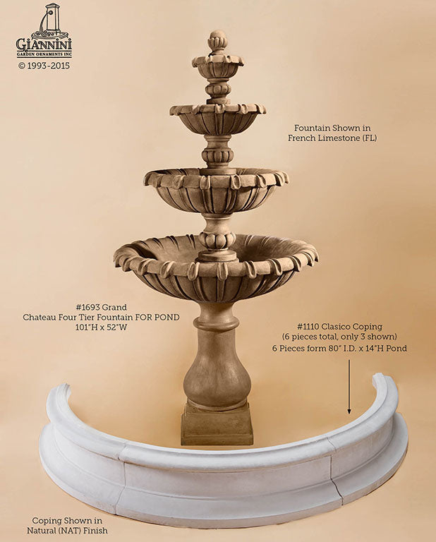 Giannini Garden Grand Chateau 4-Tier Cast Stone Outdoor Courtyard Fountain with Basin 1693