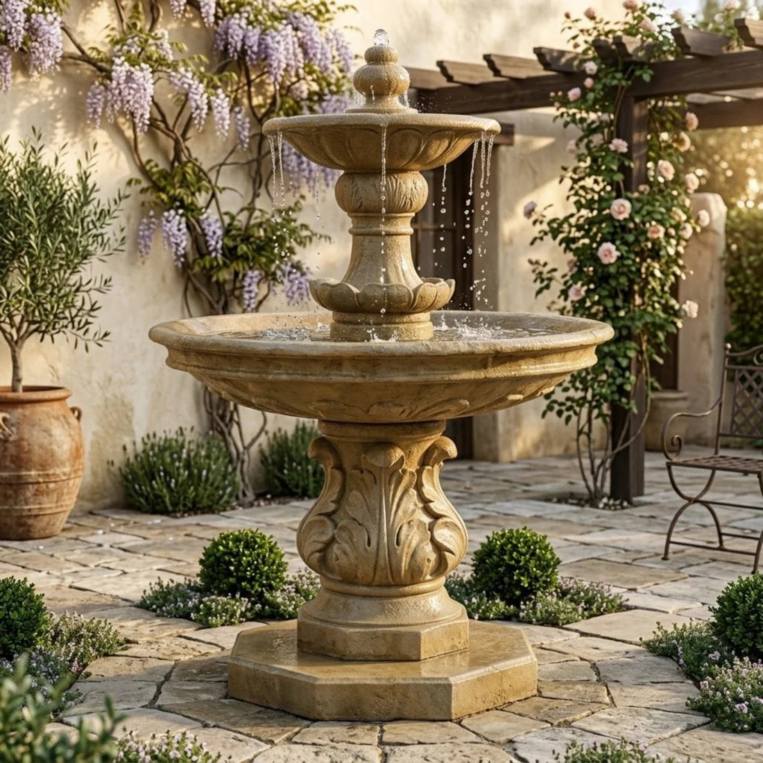 Giannini Garden Chelsea Garden Two Tier Outdoor Water Fountain with Step 1558