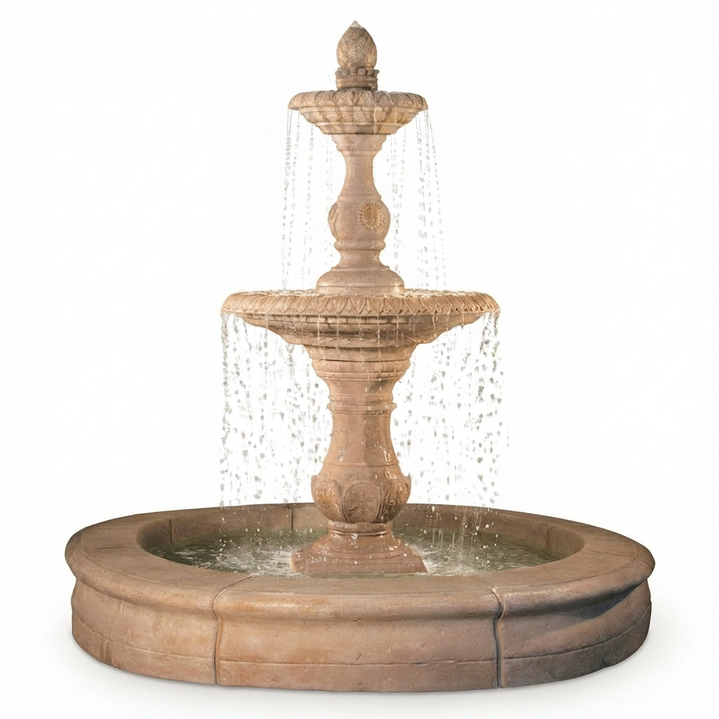 Fiore Stone Four Seasons Fountain with Fiore Basin 2088-FRG in Cast Stone