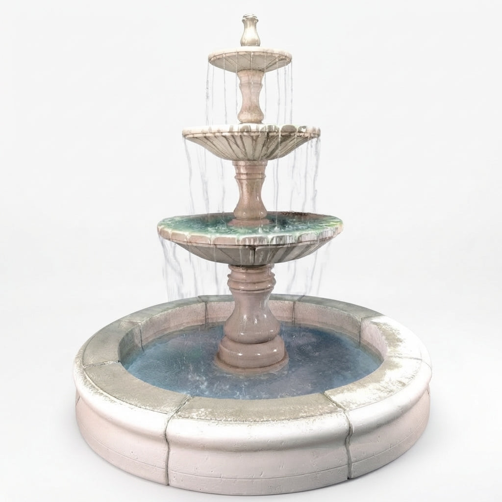 Fiore Stone Monaco 3 Tier Fountain with Fiore Basin LG169-FRG in Cast Stone