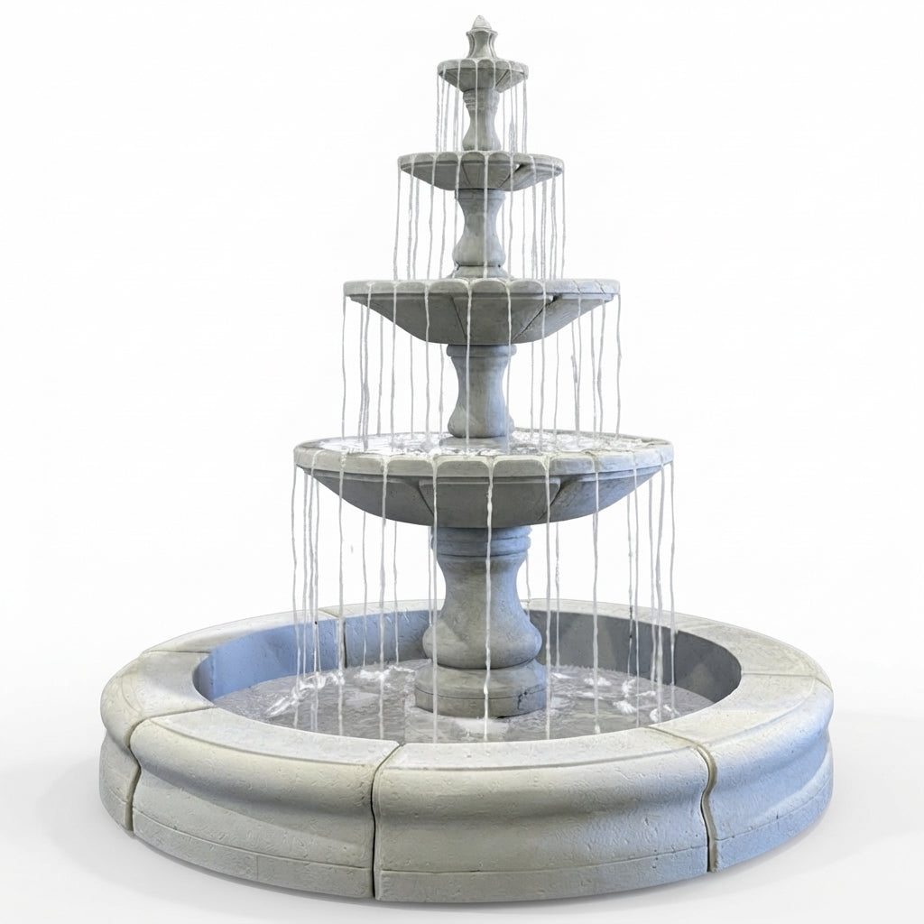 Fiore Stone Monaco 4 Tier Fountain with Fiore Basin LG169-FMRG in Cast Stone