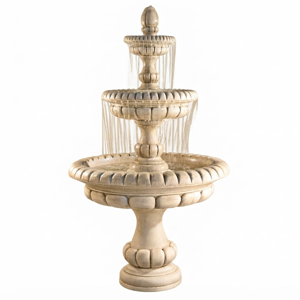 Fiore Stone Pioggia Large 3 Tier Fountain LG163-F in Cast Stone