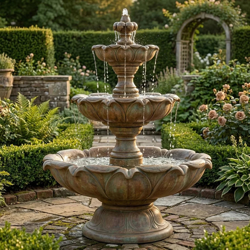 Giannini Garden Gardenia Short Three Tier Outdoor Water Fountain 1231