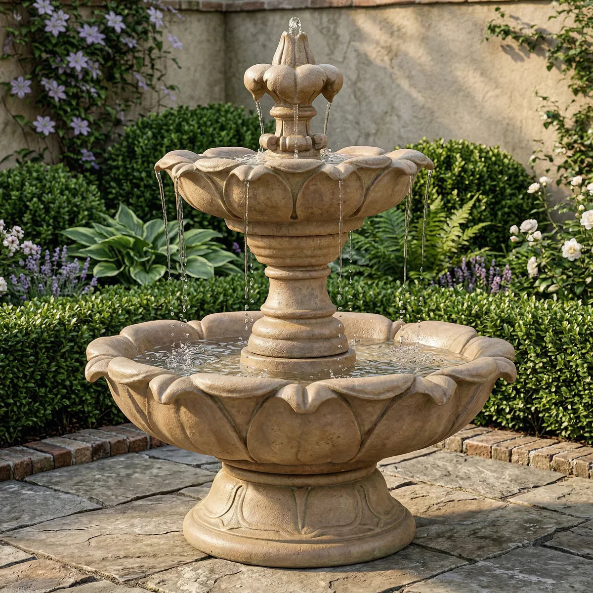 Giannini Garden Gardenia Short Two Tier Outdoor Water Fountain 1232