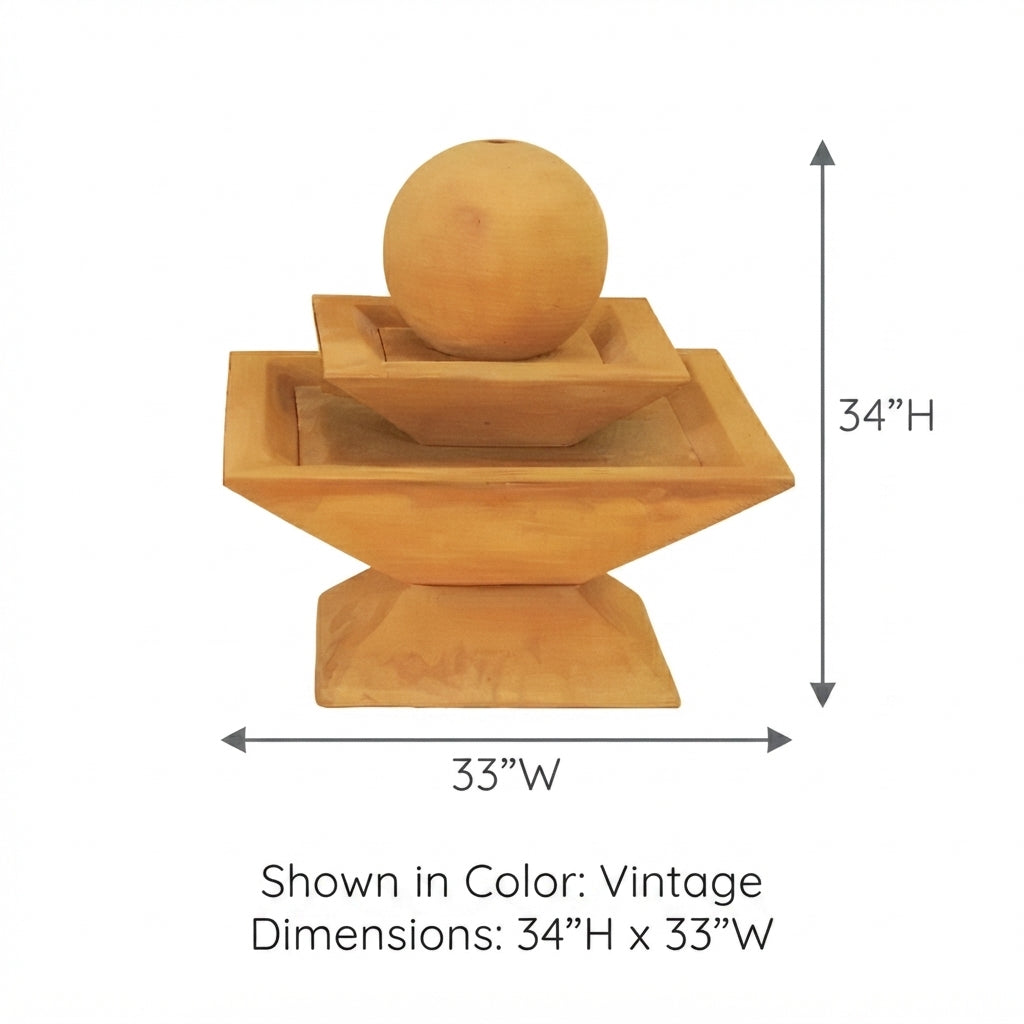 Giannini Garden Shallow Two Tier Tapered Square Outdoor Water Fountain 1500