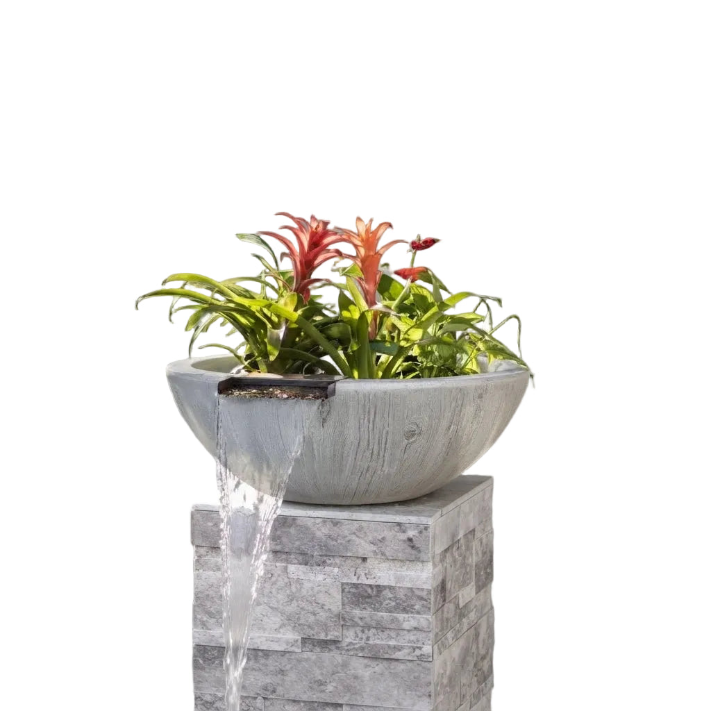 The Outdoor Plus Sedona Wood Grain Planter & Water Bowl in Concrete