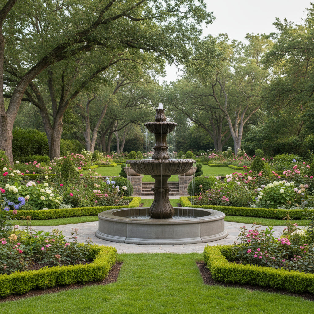 Giannini Garden Calanthia 2-Tier Cast Stone Outdoor Garden Fountain 1680 with Easy Pond
