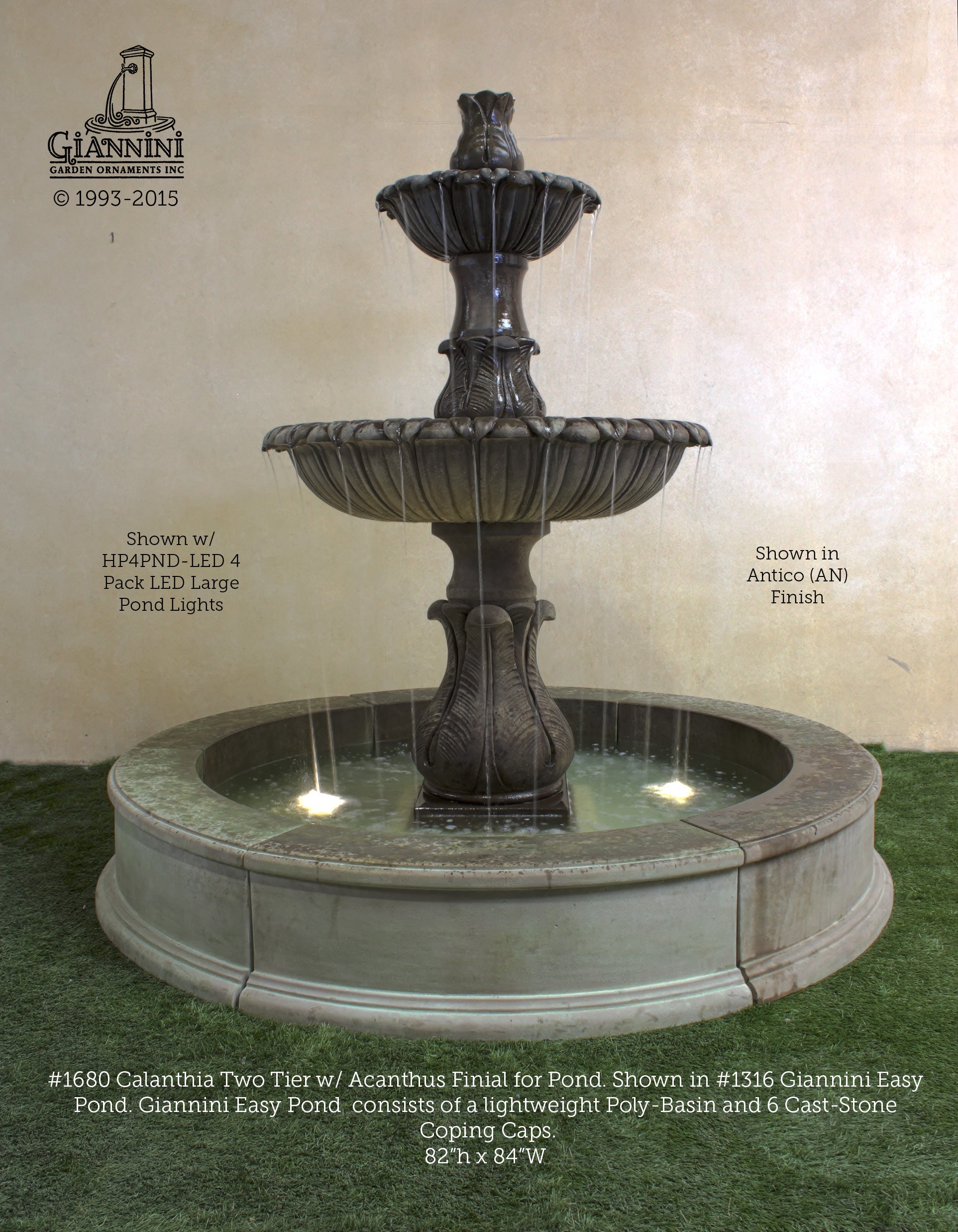 Giannini Garden Calanthia 2-Tier Cast Stone Outdoor Garden Fountain 1680 with Easy Pond