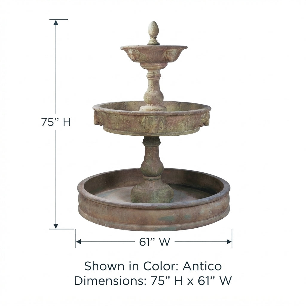 Giannini Garden Antica Lion Head Cast Stone Outdoor Courtyard Fountain with Basin 1024