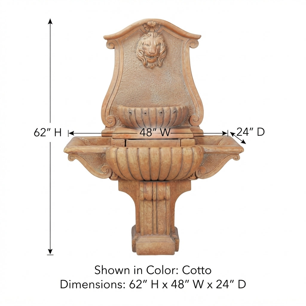 Giannini Garden Bernini Lavabo Lion Head Cast Stone Outdoor Wall Fountain 1066