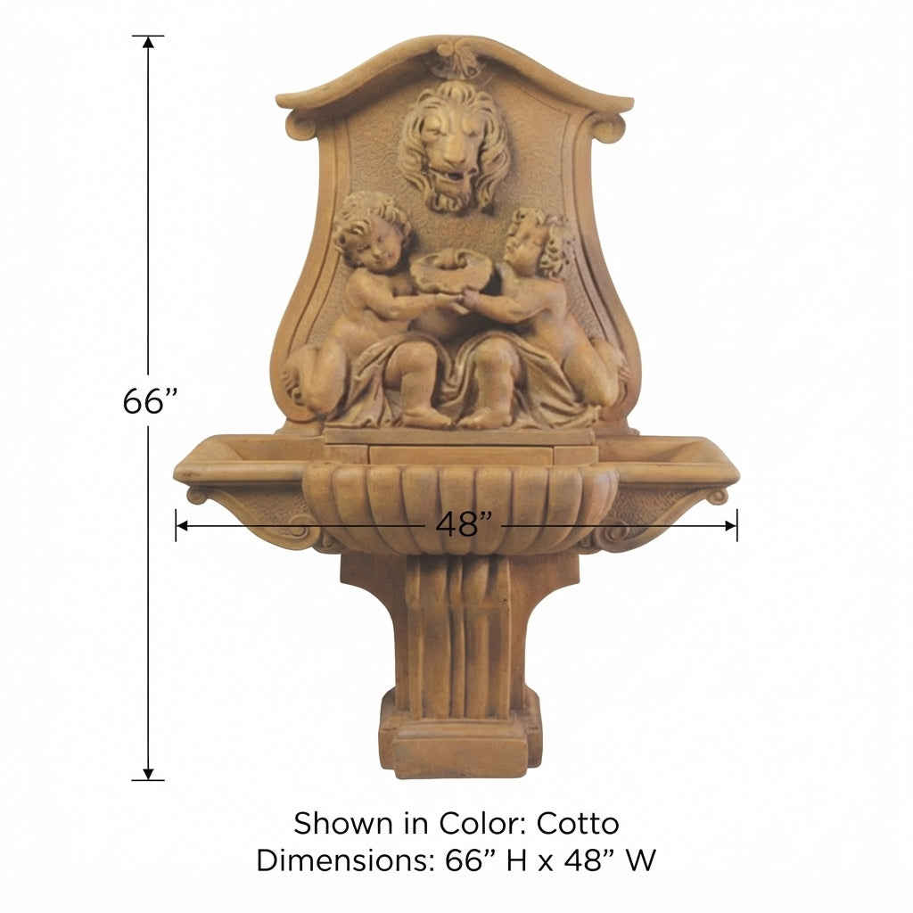 Giannini Garden Donatello Lavabo Lion Head Cast Stone Outdoor Wall Fountain 103