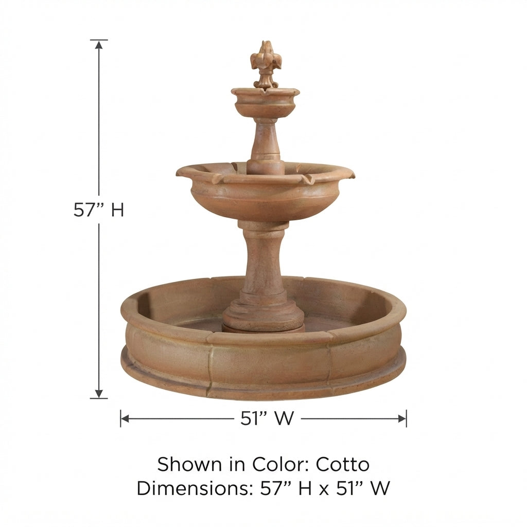 Giannini Garden Fleur De Lis 2-Tier Cast Stone Outdoor Garden Fountain with Basin 1662