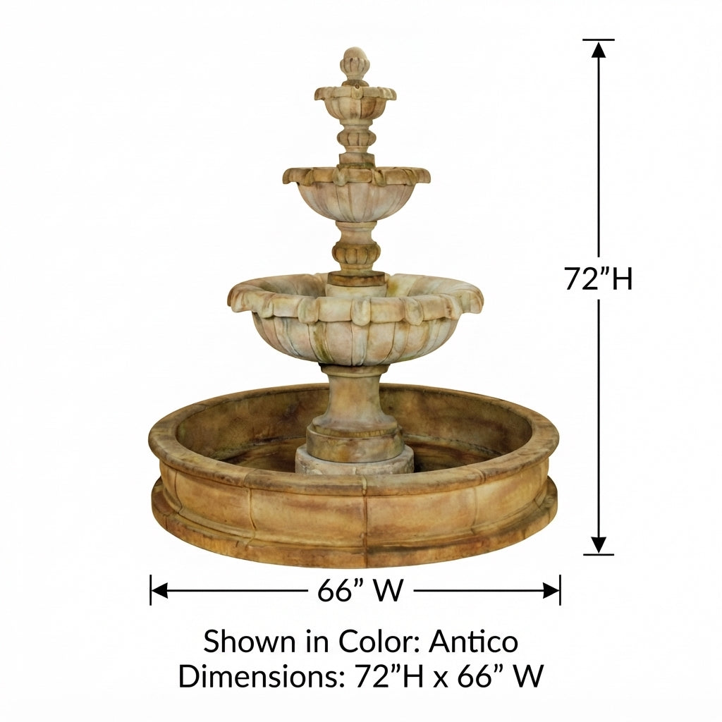 Giannini Garden Jardin 3-Tier Cast Stone Outdoor Courtyard Fountain with Basin 1281