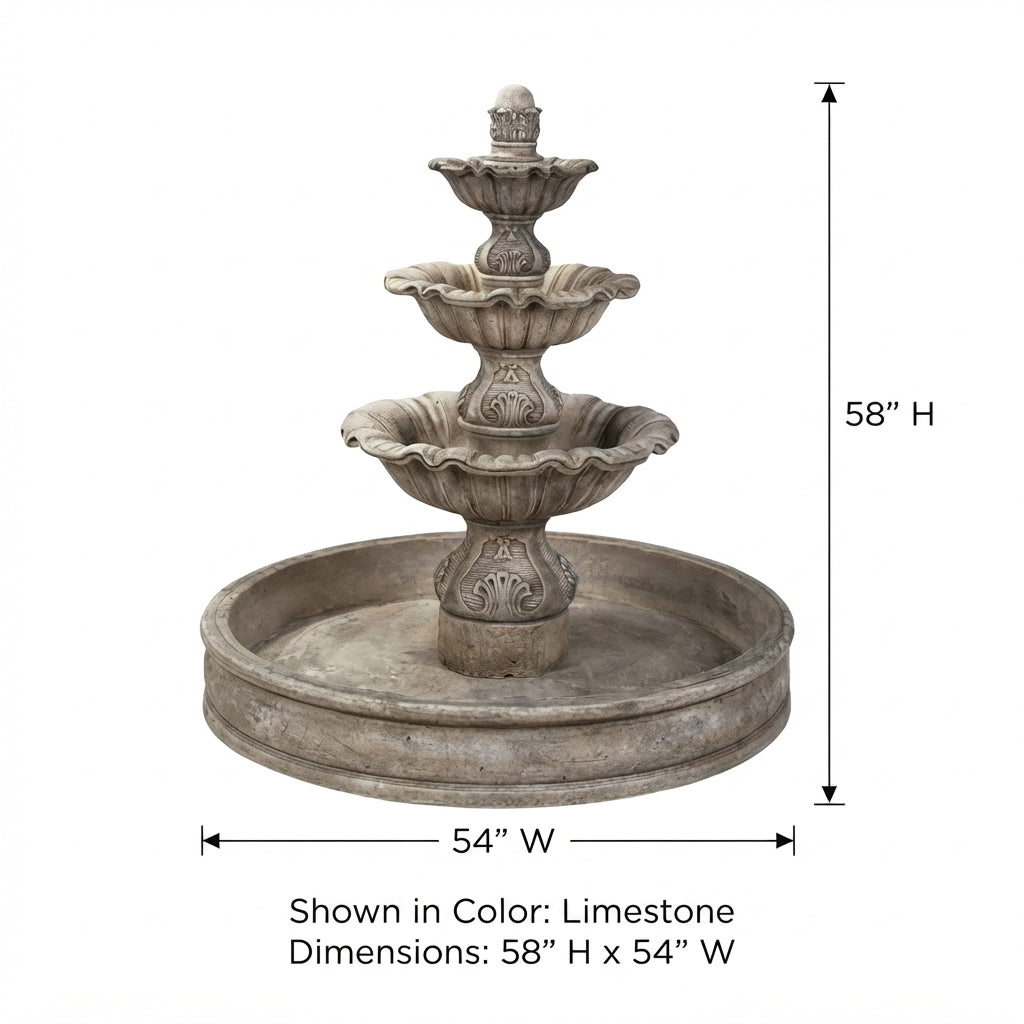 Giannini Garden Regina 3-Tier Cast Stone Outdoor Courtyard Fountain with Basin 1028