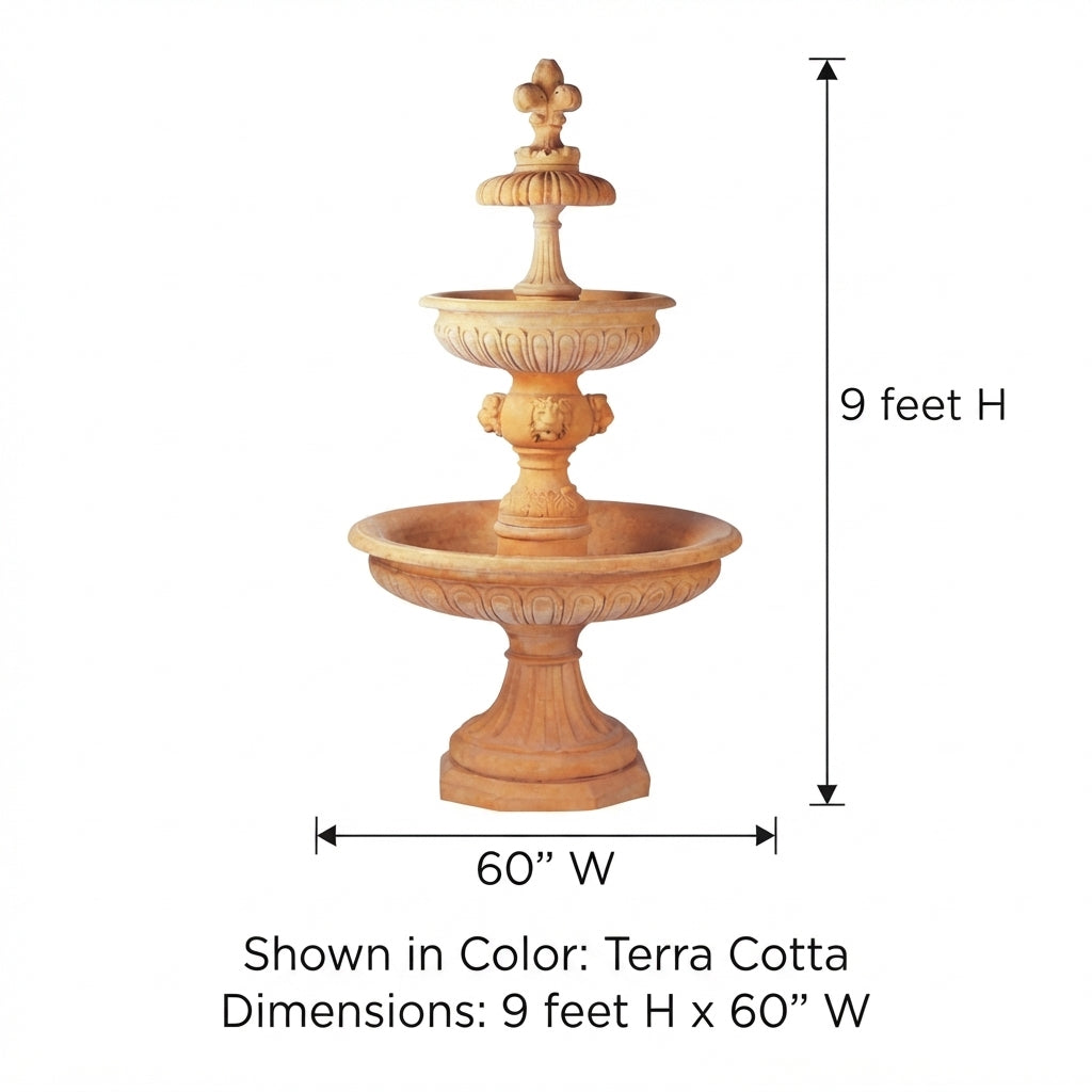 Giannini Garden San Remo Lion Head Cast Stone Outdoor Courtyard Fountain 1019