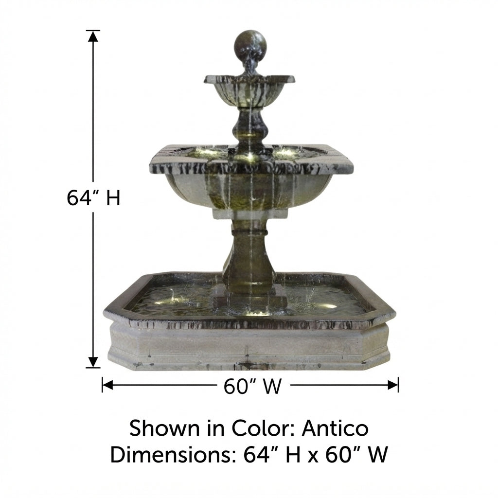 Giannini Garden Solara Cast Stone Quadra Outdoor Courtyard Fountain with Basin 1667