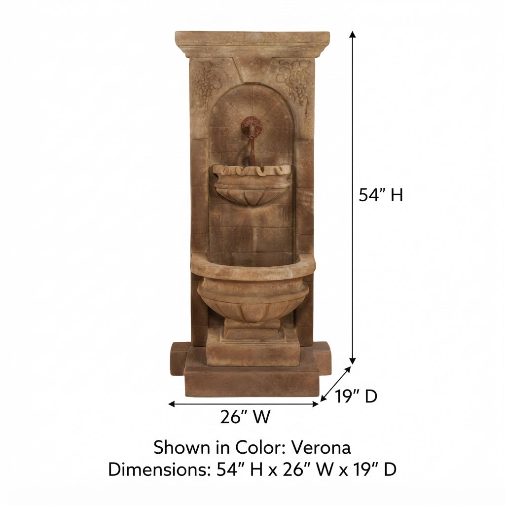 Giannini Garden St. Helena Cast Stone Outdoor Wall Fountain with Step