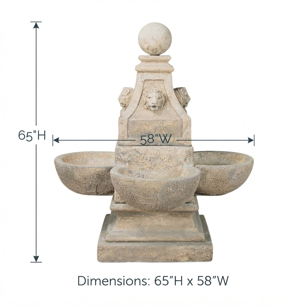 Giannini Garden Venetian Lion Head Cast Stone Outdoor Garden Fountain 1052