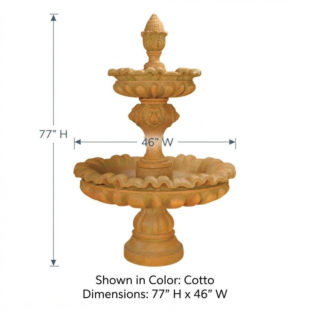 Giannini Garden Venezia Lion Head 2-Tier Cast Stone Outdoor Fountain 1241