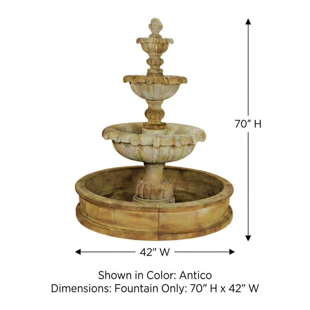 Giannini Garden Vistamar 3-Tier Cast Stone Outdoor Courtyard Fountain with Basin 1282
