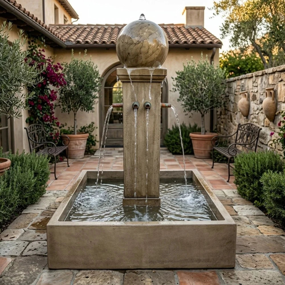 Giannini Garden Quadrum Outdoor Courtyard Fountain with Ball 1815