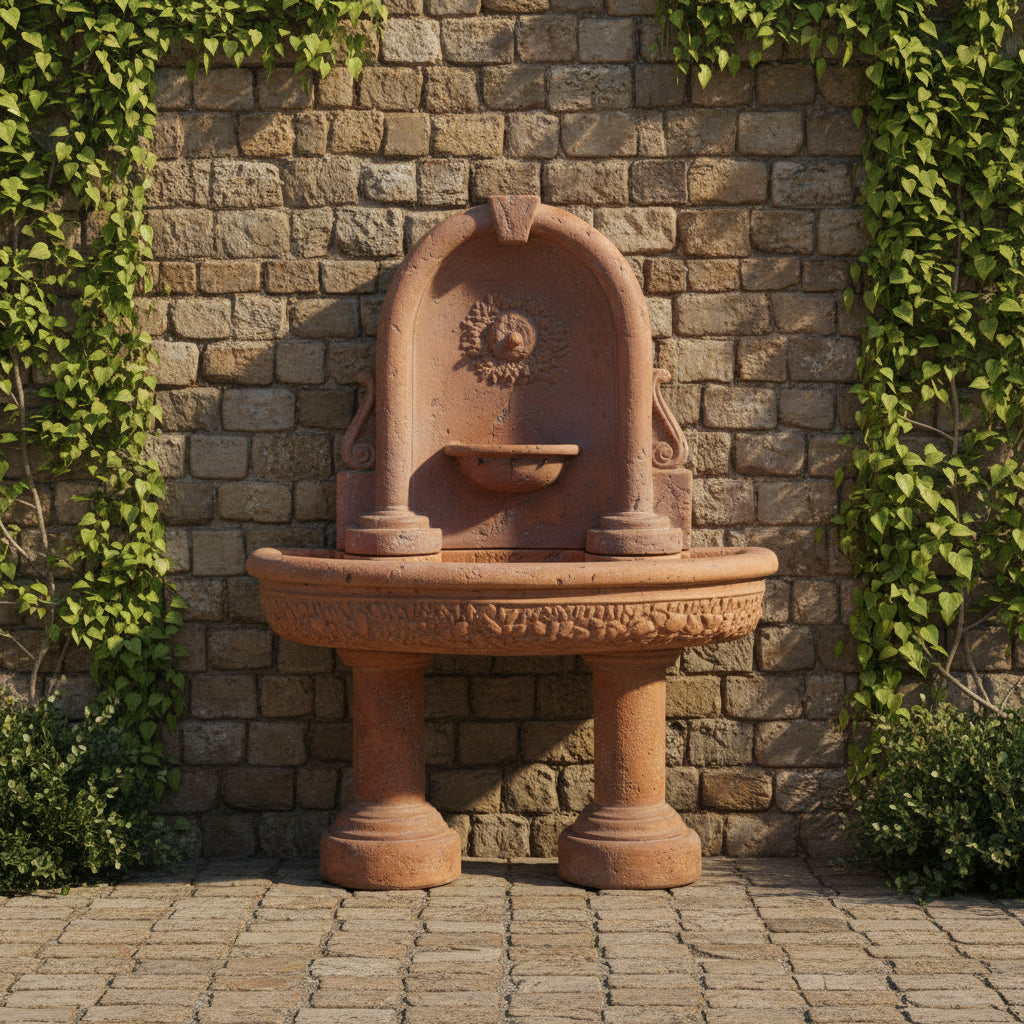 Giannini Garden Robbiana Outdoor Wall Fountain with Two Pedestals 1087