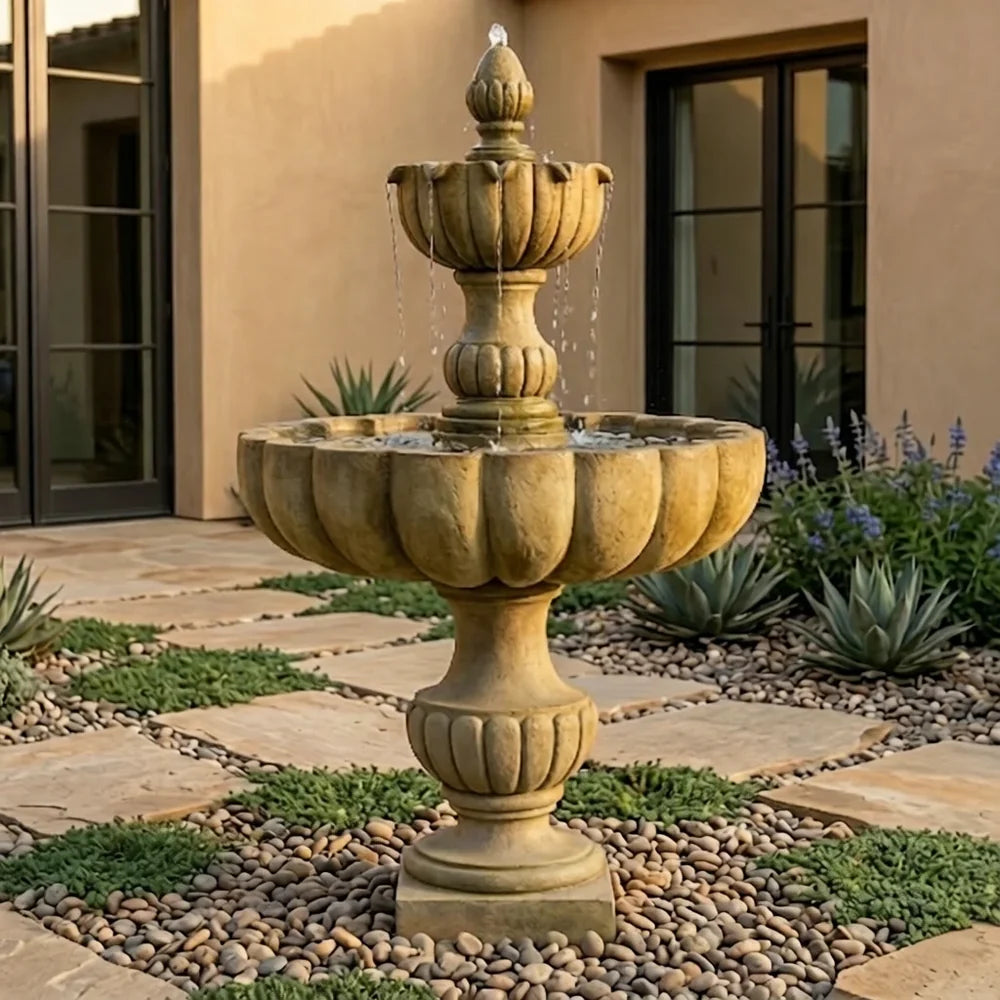 Giannini Garden Urbino Grande Tall Two Tier Outdoor Water Fountain 1290