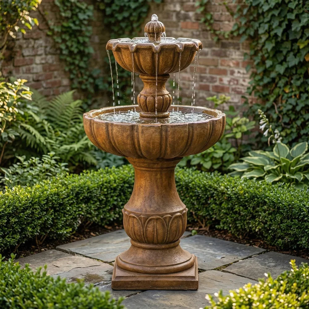 Giannini Garden Urbino Tall Two Tier Outdoor Water Fountain 1095