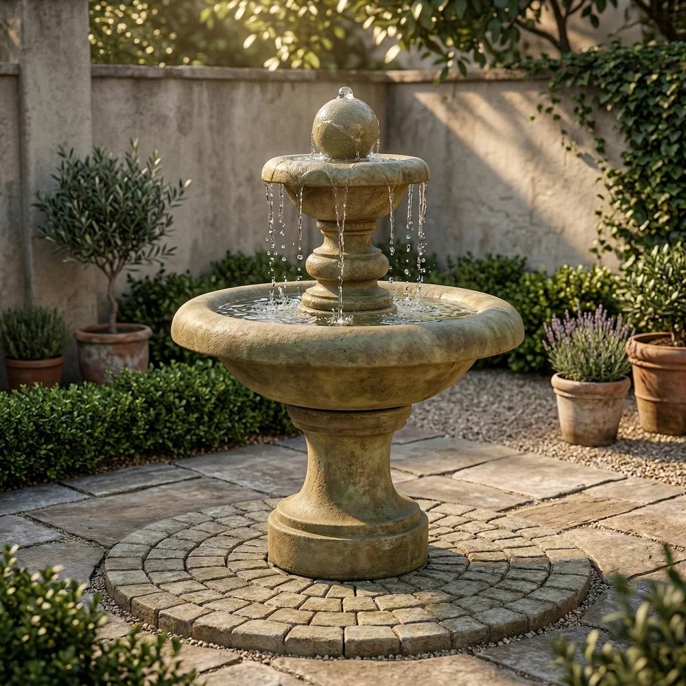 Giannini Garden Villa Santini Two Tier Outdoor Water Fountain with Ball Finial 1451