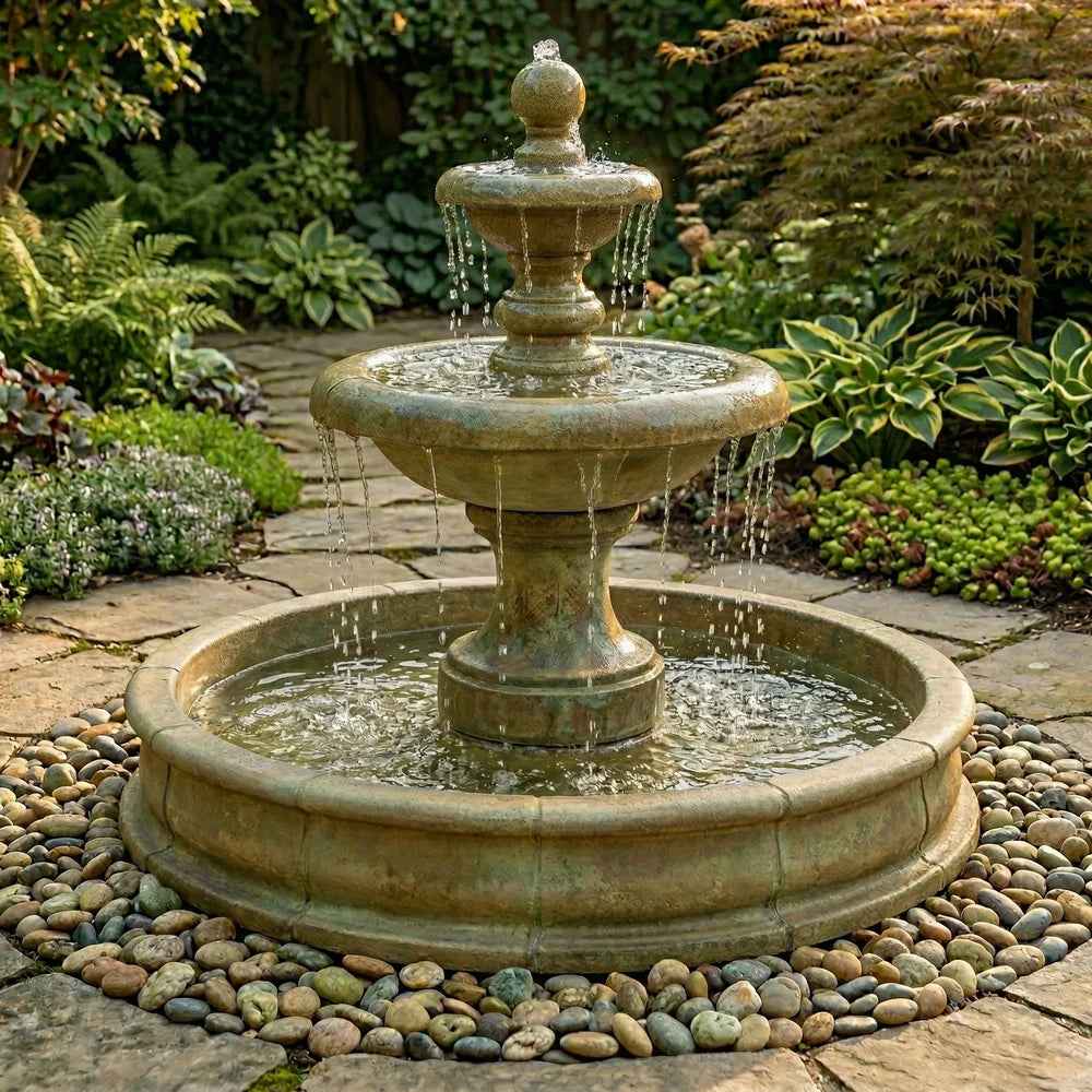 Giannini Garden Villa Santini Short Two Tier Outdoor Pond Fountain 1448