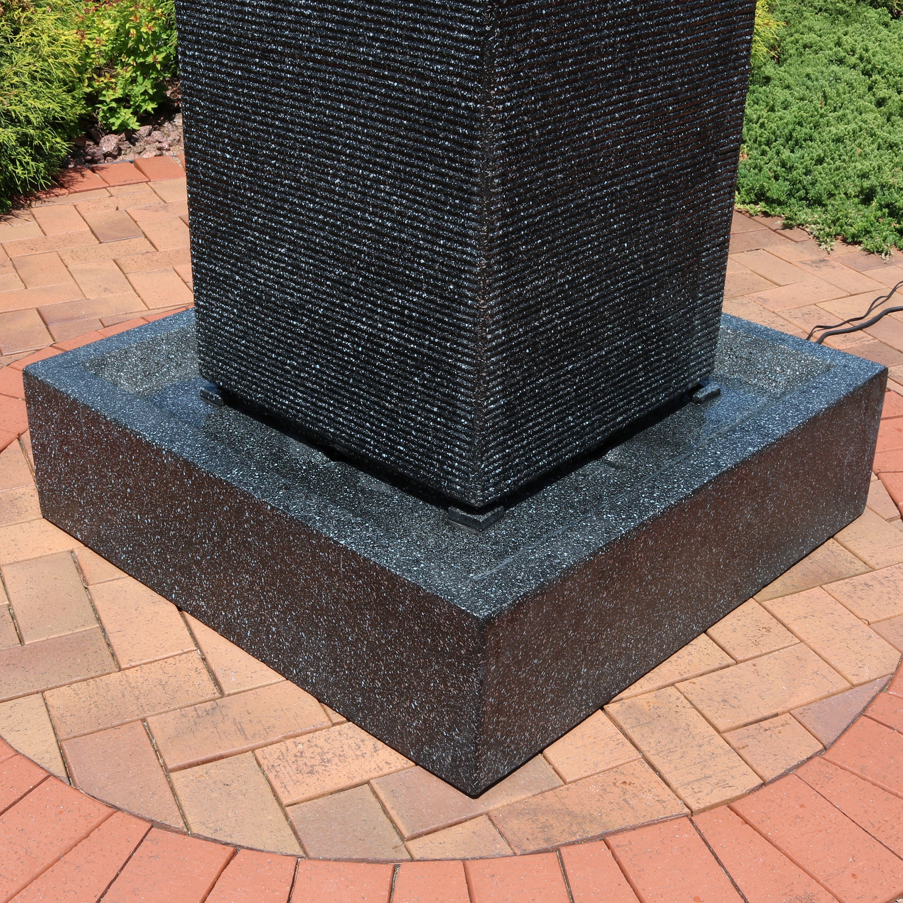 Sunnydaze Large Pillar 40" H Outdoor Water Fountain with LED Lights