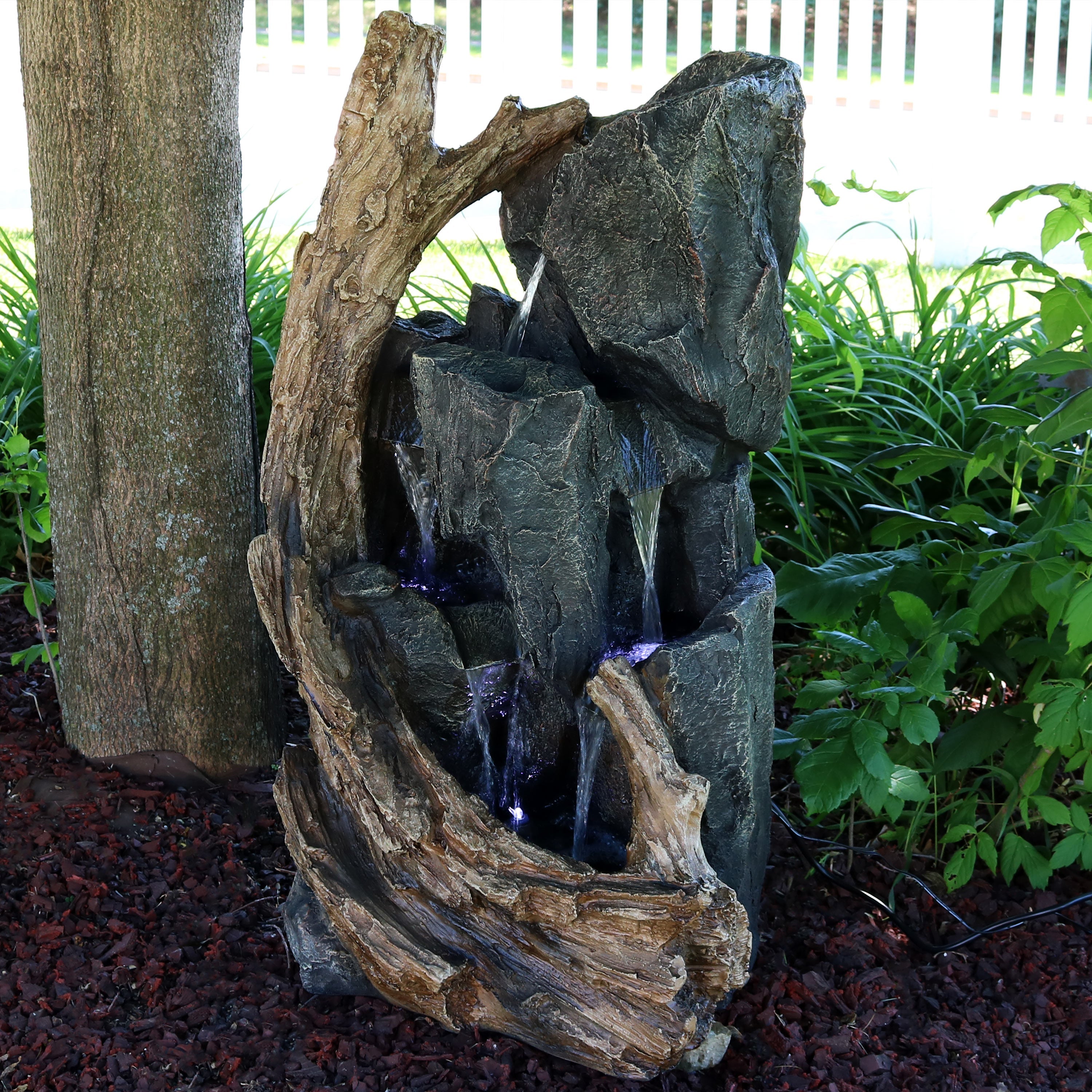 Sunnydaze 35" Cascading Mountainside Outdoor Fountain with LED Light