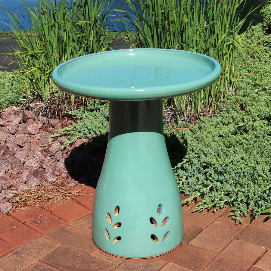 Sunnydaze 18" Glazed Ceramic Outdoor Bird Bath