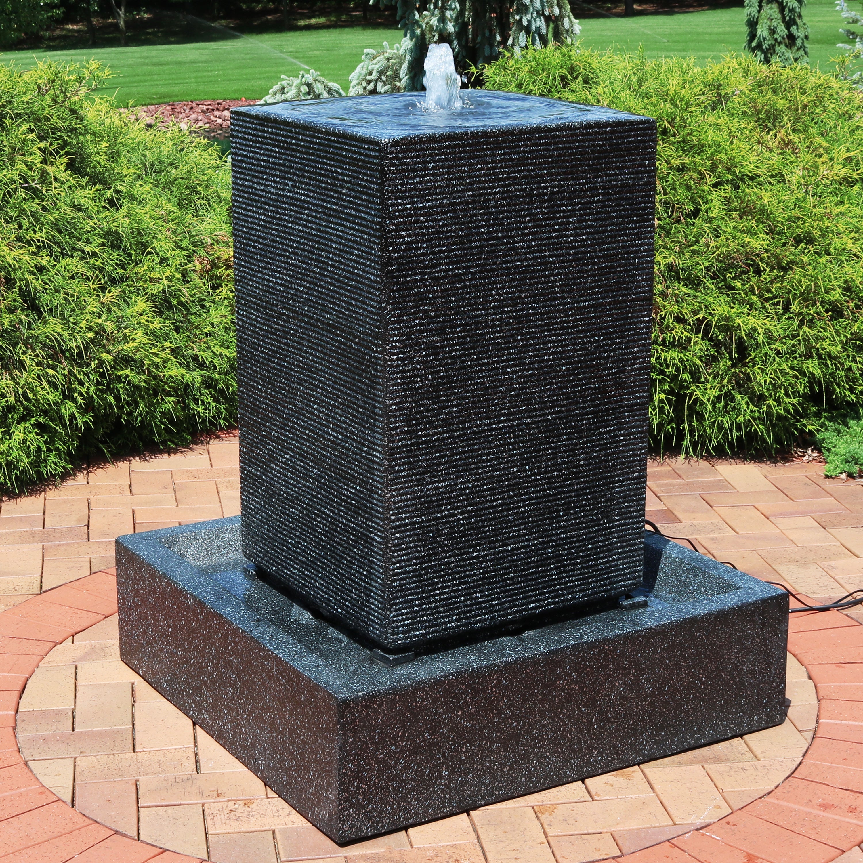 Sunnydaze Large Pillar 40" H Outdoor Water Fountain with LED Lights