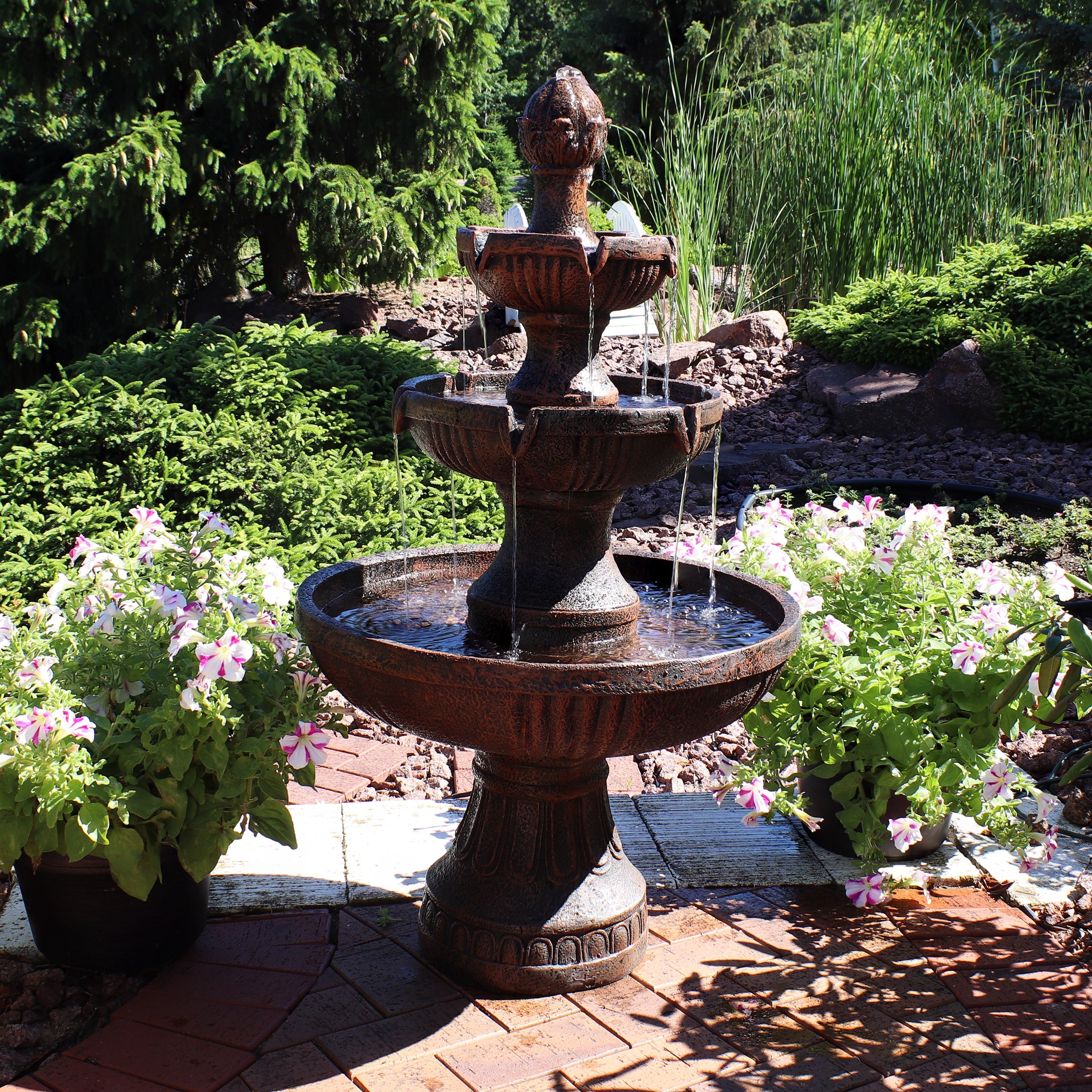 Sunnydaze 43" H Flower Blossom Outdoor Electric 3-Tier Water Fountain