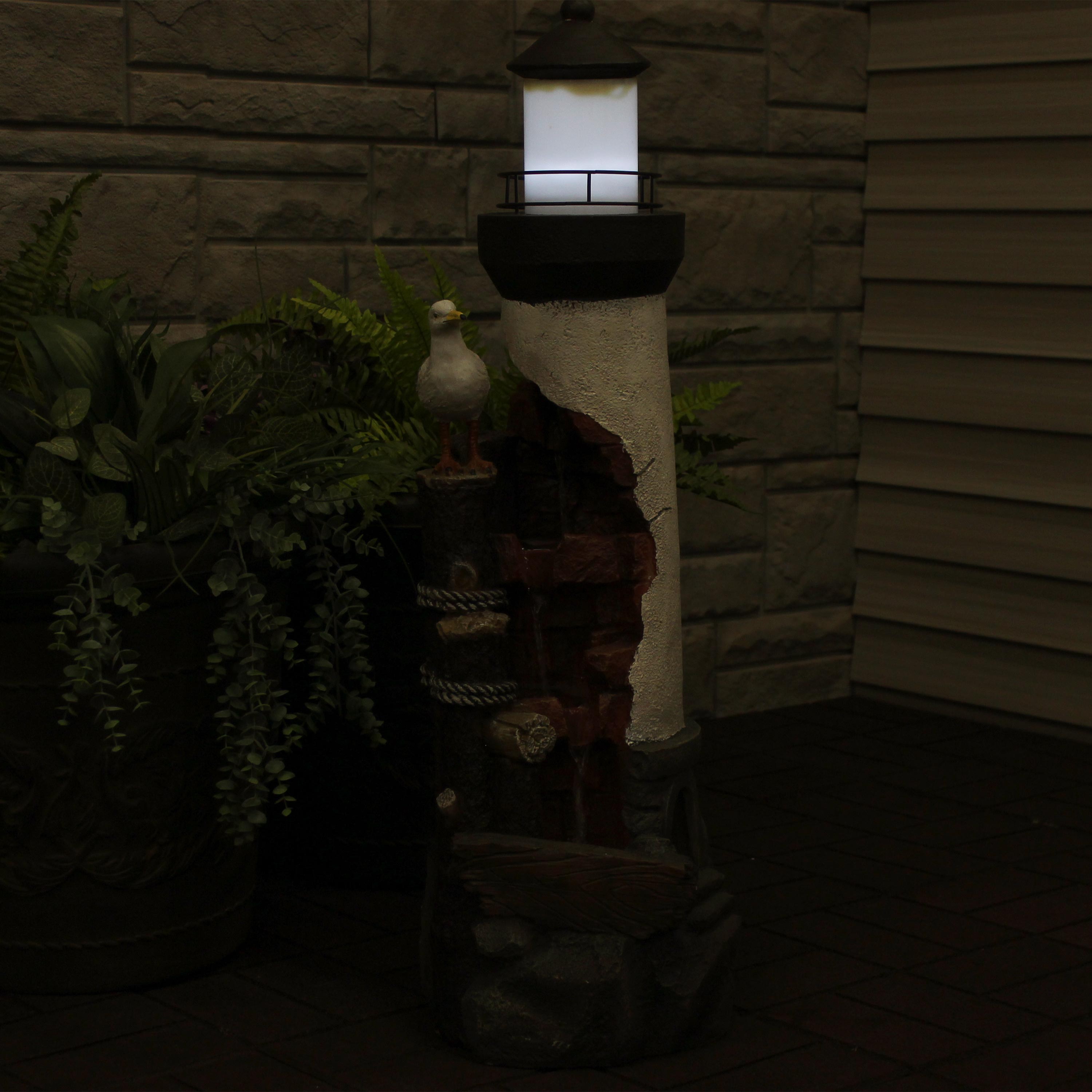 Sunnydaze Gull's Cove 36" Outdoor Lighthouse Fountain with LED Light