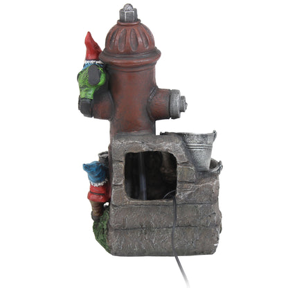 Sunnydaze 16" Fire Hydrant Gnomes Outdoor Water Fountain with LED Light