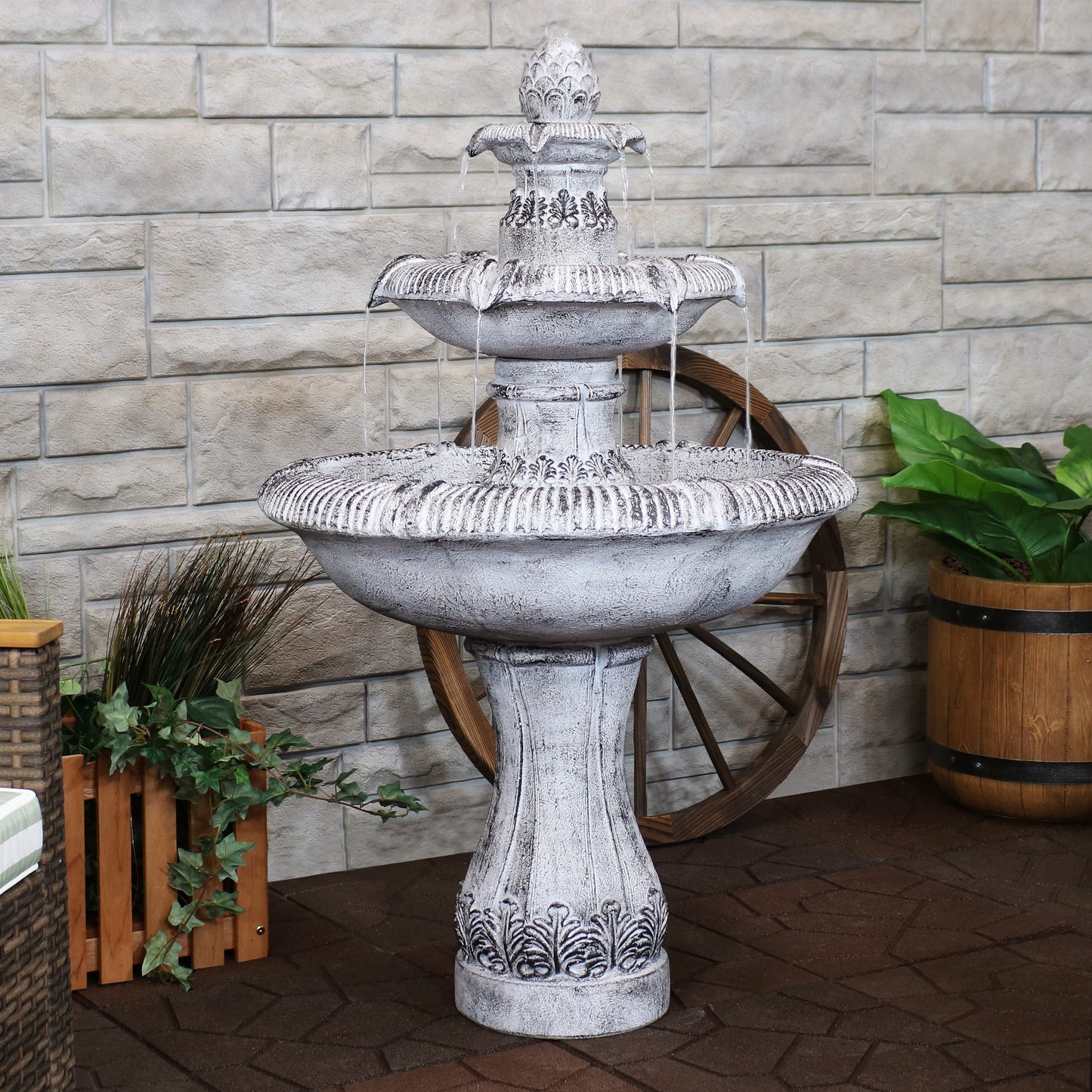 Sunnydaze 45" 3-Tier Outdoor Water Fountain Mediterranean Reinforced Concrete