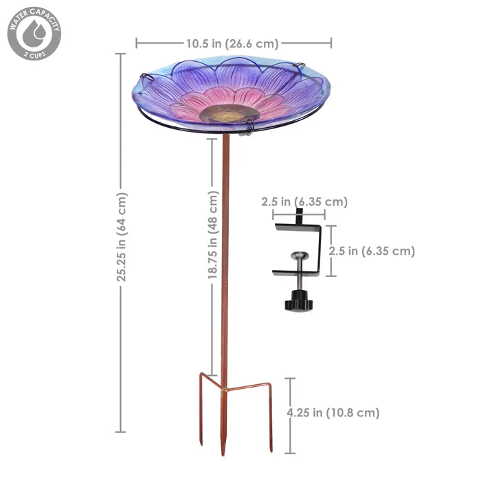 Sunnydaze Deck-Mounted/Staked Glass Bird Bath
