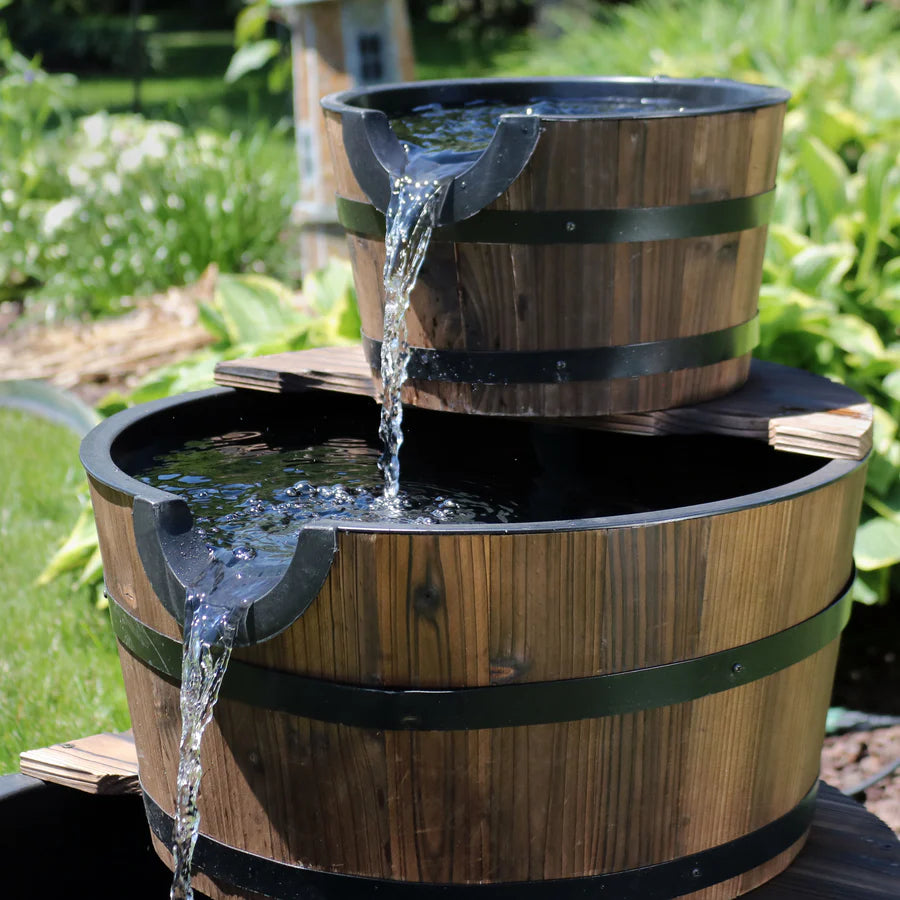 Sunnydaze Country Wood Barrel Water Fountain