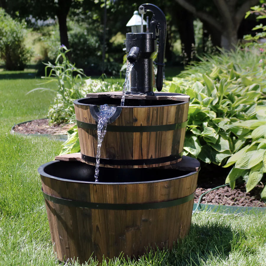 Sunnydaze Country Wood Barrel Water Fountain