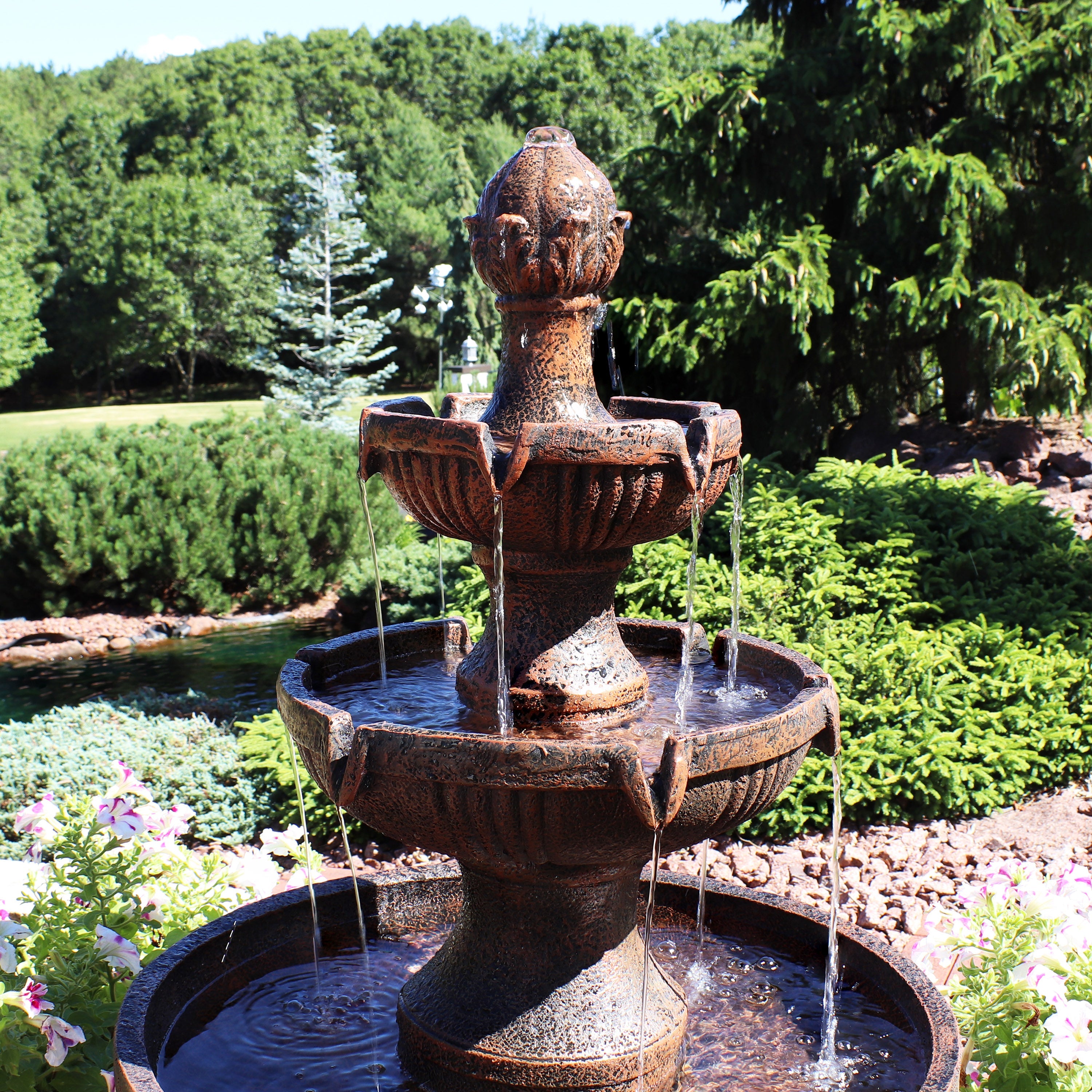 Sunnydaze 43" H Flower Blossom Outdoor Electric 3-Tier Water Fountain