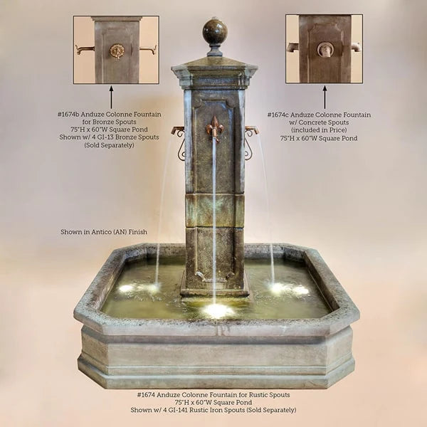 Giannini Garden Anduze Colonne Outdoor Water Fountain For Spouts 1674C