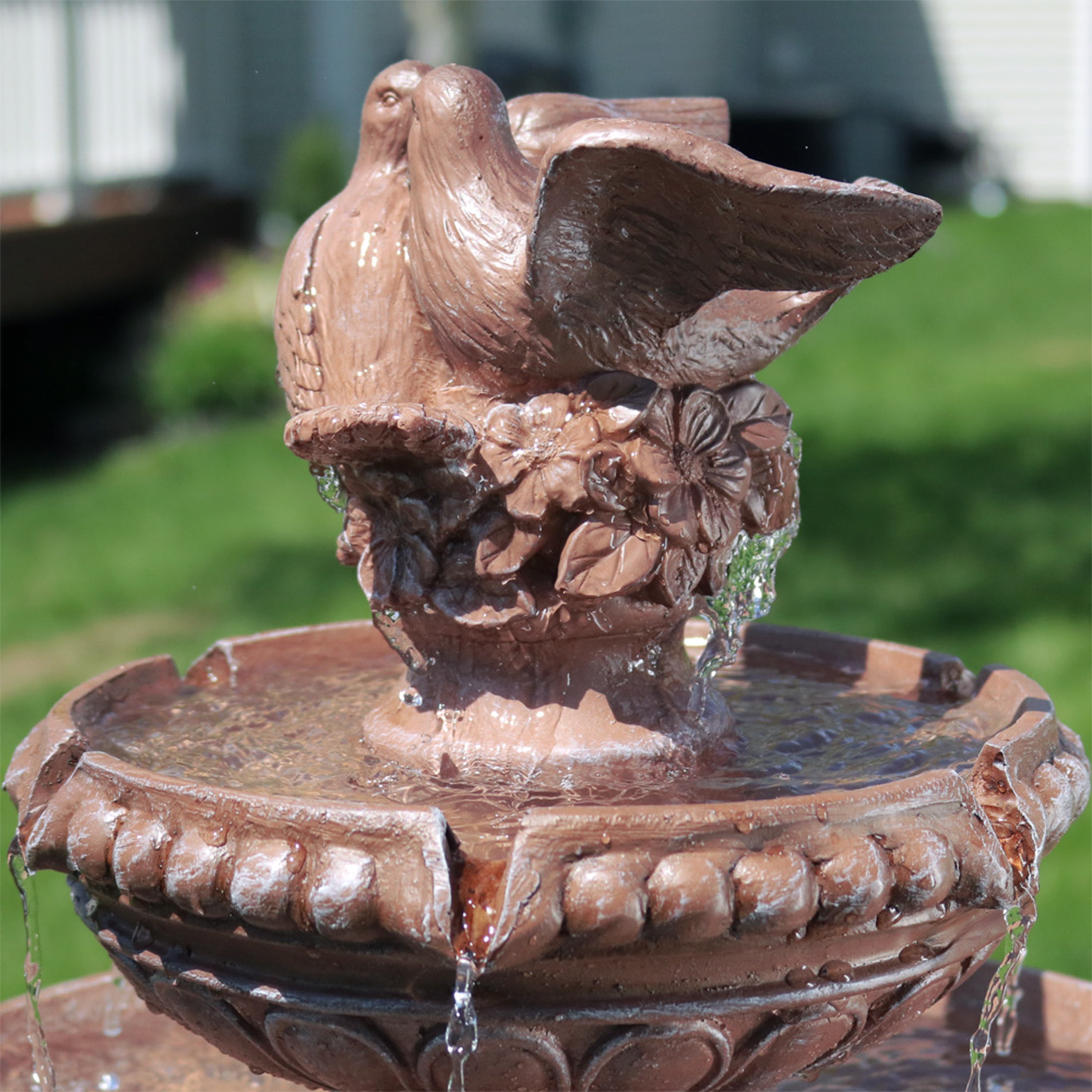 Sunnydaze 43" H 3-Tier Dove Pair Outdoor Water Fountain