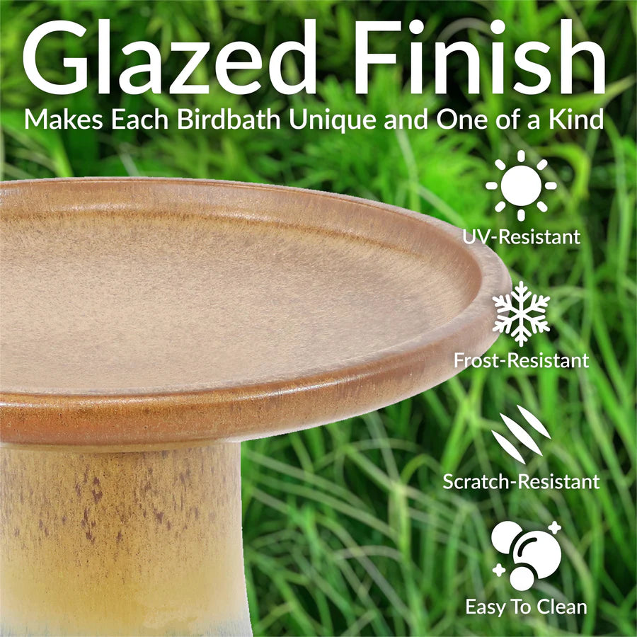 Sunnydaze 18" Glazed Ceramic Outdoor Bird Bath