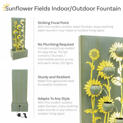 Sunnydaze 48.5" Sunflower Fields Outdoor Water Fountain with Lights